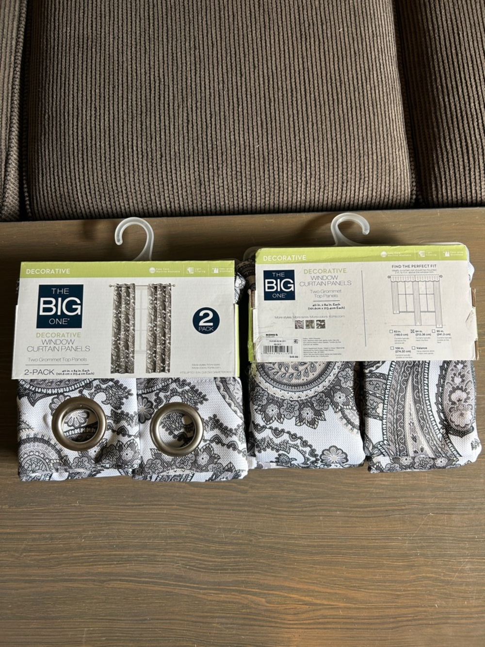 NWT 2 Pack The Big One Grey & White Paisley Grommet Curtain Panels